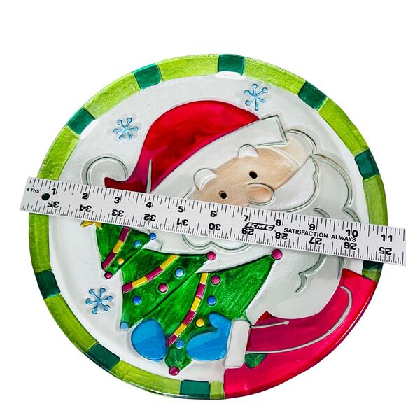 Christmas Holiday Hand Painted Glass Plates Lot of 3 Snowman Santa Reindeer 11" - Picture 4 of 8